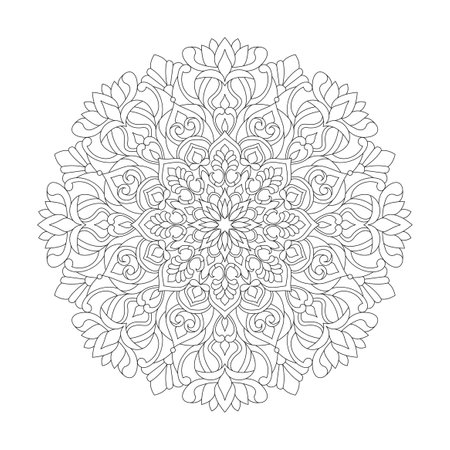 Mandala tranquil spirals coloring book page for kdp book interior. Peaceful Petals, Ability to Relax, Brain Experiences, Harmonious Haven, Peaceful Portraits, Blossoming Beauty mandala design.のイラスト素材