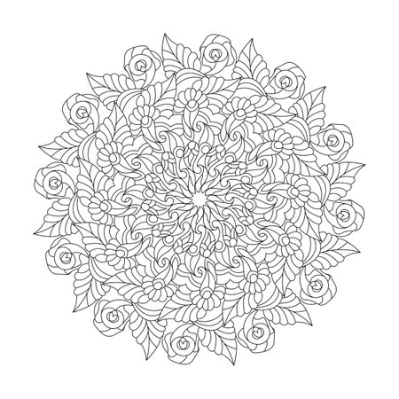 Souls kaleidoscope adult mandala coloring book page for kdp book interior. Peaceful Petals, Ability to Relax, Brain Experiences, Harmonious Haven, Peaceful Portraits, Blossoming Beauty mandala design.のイラスト素材