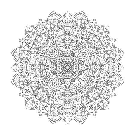 Creative mandala adult mandala coloring book page for kdp book interior. Peaceful Petals, Ability to Relax, Brain Experiences, Harmonious Haven, Peaceful Portraits, Blossoming Beauty mandala design.のイラスト素材