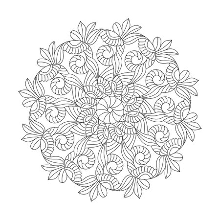 Medietation adult mandala coloring book page for kdp book interior. Peaceful Petals, Ability to Relax, Brain Experiences, Harmonious Haven, Peaceful Portraits, Blossoming Beauty mandala design.のイラスト素材
