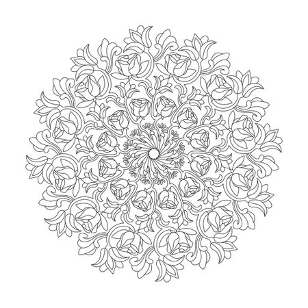 Mandala refreshing coloring book page for kdp book interior. Peaceful Petals, Ability to Relax, Brain Experiences, Harmonious Haven, Peaceful Portraits, Blossoming Beauty mandala design.のイラスト素材