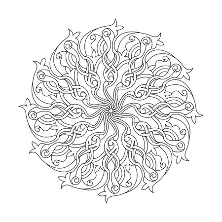 Mandala unity unveiled coloring book page for kdp book interior. Peaceful Petals, Ability to Relax, Brain Experiences, Harmonious Haven, Peaceful Portraits, Blossoming Beauty mandala design.のイラスト素材