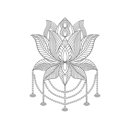 Lotus Mandala coloring book page for kdp book interior. Peaceful Petals, Ability to Relax, Brain Experiences, Harmonious Haven, Peaceful Portraits, Blossoming Beauty mandala design.のイラスト素材