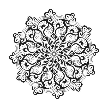 Relaxation mandala adult coloring book page for kdp book interior. Peaceful Petals, Ability to Relax, Brain Experiences, Harmonious Haven, Peaceful Portraits, Blossoming Beauty mandala design.のイラスト素材