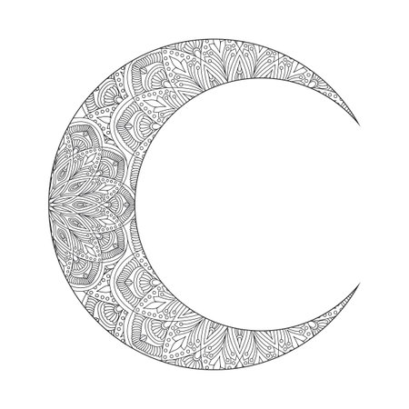 Moon mandala adult coloring book page for kdp book interior.のイラスト素材