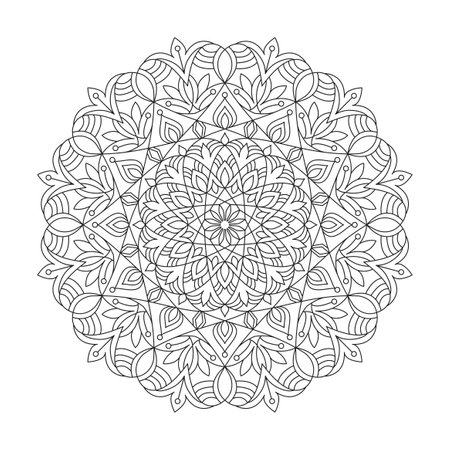 Ethnic Style adult mandala coloring book page for kdp book interior. Peaceful Petals, Ability to Relax, Brain Experiences, Harmonious Haven, Peaceful Portraits, Blossoming Beauty mandala design.のイラスト素材