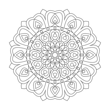 Unity adult mandala coloring book page for kdp book interior. Peaceful Petals, Ability to Relax, Brain Experiences, Harmonious Haven, Peaceful Portraits, Blossoming Beauty mandala design.のイラスト素材