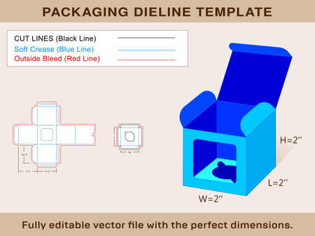 Cupcake Box, Square Display Box DielineTemplate Editable Vector File.のイラスト素材