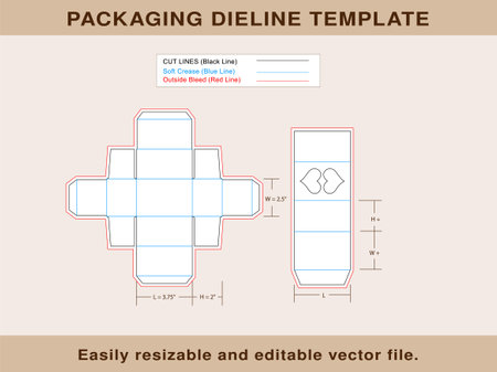 Heart Macaron Window Box, Dieline Template, Editable Vector File.のイラスト素材