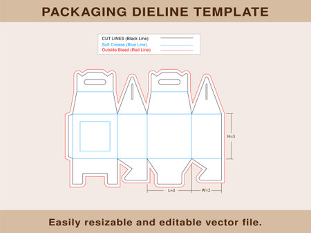 Gable Box With window, Box With Handle, Dieline Template, Editable Vector File.のイラスト素材