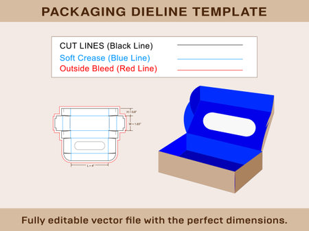 Rectangle Box With Display Dieline Template and 3d box, Vector Fileのイラスト素材