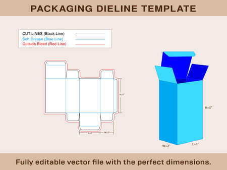 Rivers Truck End Box Dieline Template, Editable Vector File,のイラスト素材