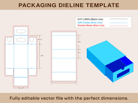 Shoe Lock Box, Dieline Template and 3d box, Editable Vector File,のイラスト素材