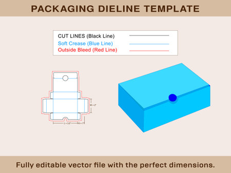 Shoe Cardboard Box Dieline Template and 3d box, Editable Vector File,のイラスト素材