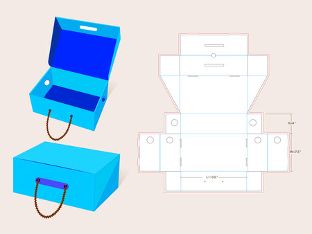 Rope Handle Shoe Box Dieline template of Medium size 13 x 7.5 x 4 Inchのイラスト素材