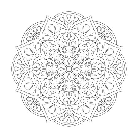 Round flower line unpainted pattern vintage monochrome element for Coloring book page, vector fileのイラスト素材