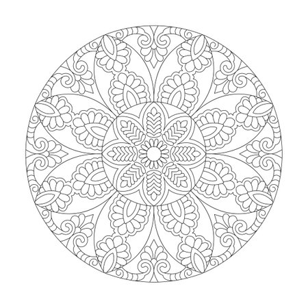 round floral monochrome classic ornament for Coloring book page, vector fileのイラスト素材