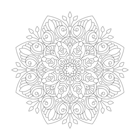 Stylized mandala with linear and floral pattern for Coloring book page, vector fileのイラスト素材