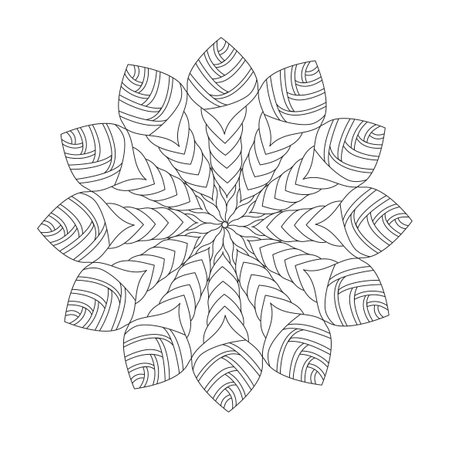 Blissful Swirling Bliss Mandala Coloring Book Page for kdp Book Interior. Peaceful Petals, Ability to Relax, Brain Experiences, Harmonious Haven, Peaceful Portraits, Blossoming Beauty mandala design.のイラスト素材