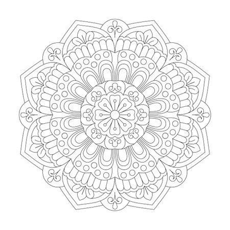 Monochrome ethnic mandala design for Coloring book page, vector fileのイラスト素材