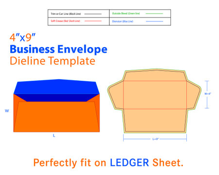 Business Envelope W=3.75, L=6.75 Inches Dieline Template. Overall, a business envelope serves as a professional and functional means of sending official documents and correspondence within the business world.のイラスト素材