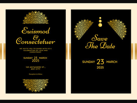 Save The Date gold flower luxury Wedding card Invitation Templateのイラスト素材