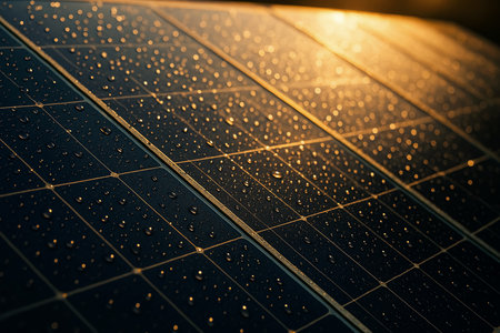solar panel with water drops, close-up of solar panelsの素材