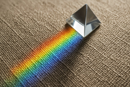 Silver cube with a rainbow on a burlap background. 3d illustrationの素材