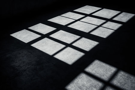 Shadow of window in dark room with concrete floor. Abstract background.の素材