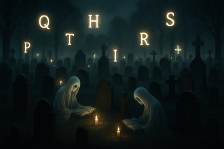 Halloween background with ghost and grave. 3d rendering, 3d illustration.の素材