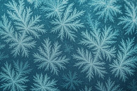 Frosty natural pattern on winter window. Blue toned.の素材