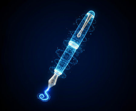Glowing medical pipette with blue glowing particles. Vector illustration.の素材