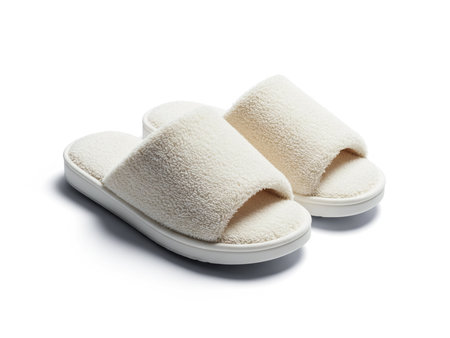 White slippers isolated on white background. Clipping path included.の素材