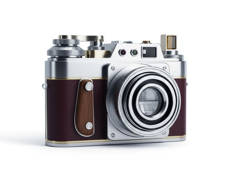 Retro camera isolated on a white background. 3d rendering.の素材