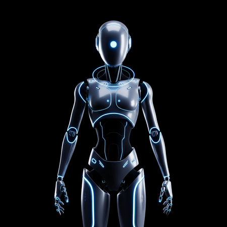 3d rendering of a female robot isolated on a black background.の素材