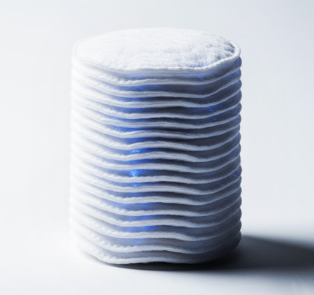 Cotton pads on a white background. Shallow depth of field.の素材