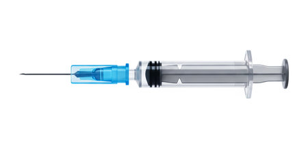 Medical syringe isolated on white background. 3d render illustration.の素材