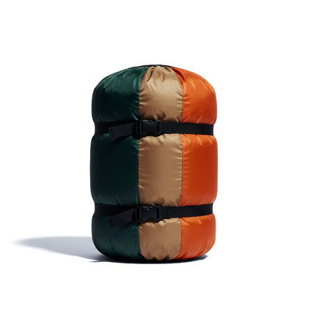 Orange and green sleeping bag 3d render on white background no shadowの素材