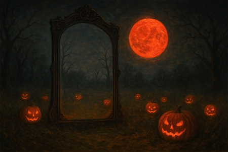 Creepy Halloween background with full moon, skeleton and violin.の素材