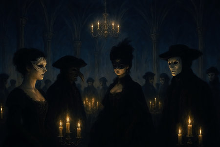 Carnival of Venice, beautiful masks in a dark room.の素材