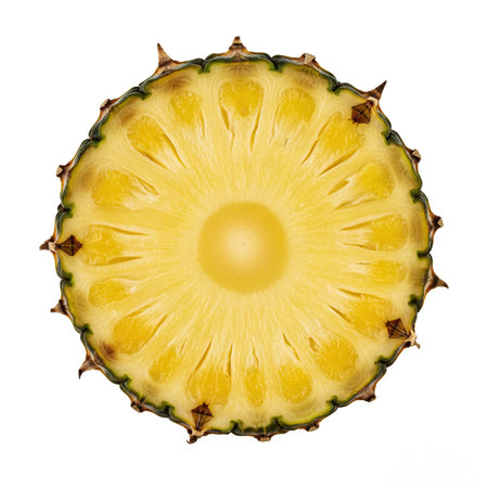 Pineapple slice isolated on white background with clipping path. Top view.の素材