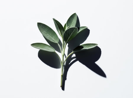 Sage leaves on a white background. Minimalistic still life.の素材