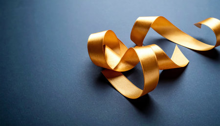 Golden ribbon on dark background. Shallow depth of field. Selective focus.の素材