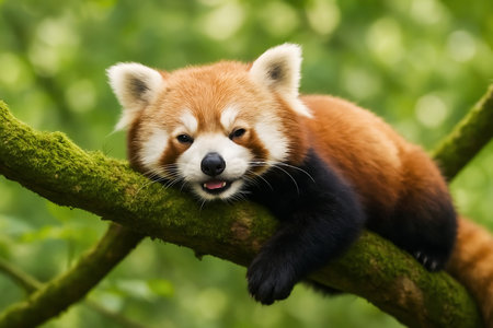 Red panda (Ailurus fulgens) on treeの素材