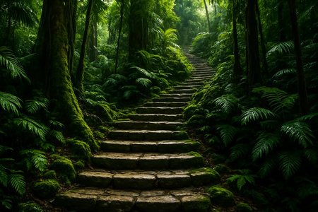 Staircase in the rain forest at Doi Inthanon National Park, Chiang Mai, Thailandの素材