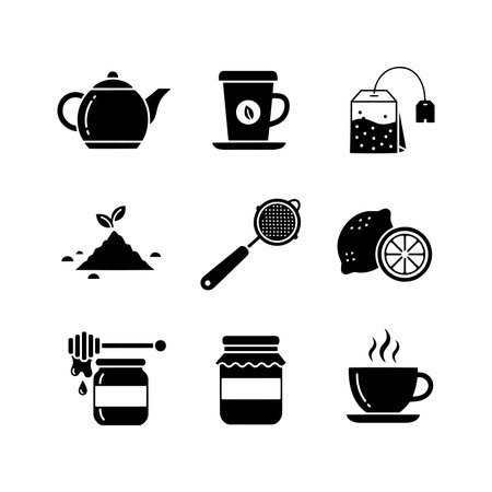 tea icon set over white background, silhouette style, vector illustrationの素材