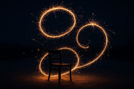 Silhouette of a chair with a firework on the backgroundの素材