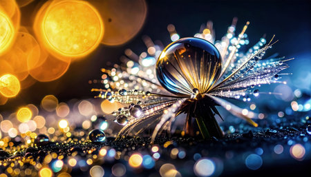 dandelion flower with water drops on bokeh background.の素材