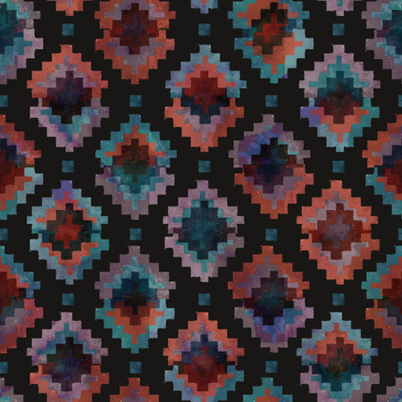 Seamless Geometric Diamond Rug Pattern Dark Background