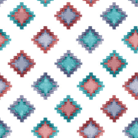 Seamless Multicolour textured African Rug Pattern white Backgroundの写真素材